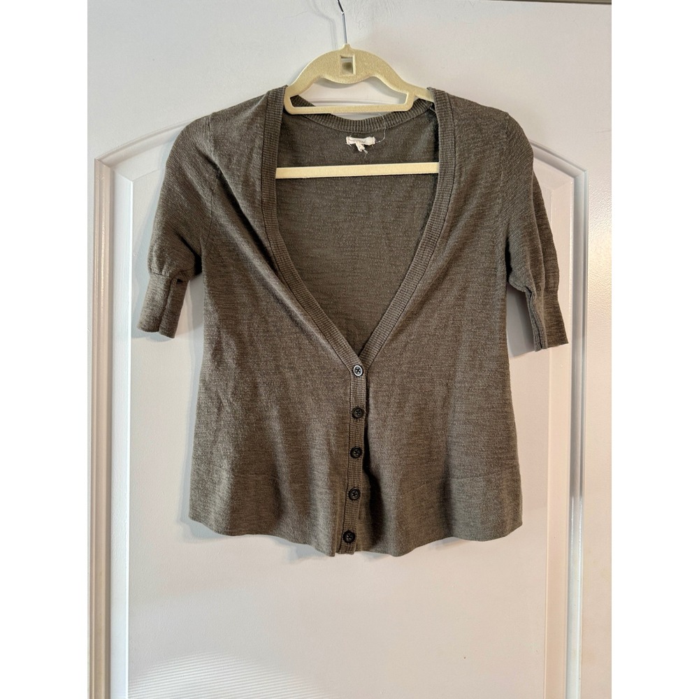 Aerie Cardigan XS Olive Brown Short Sleeve Cotton Button Front Knit Gorpcore
